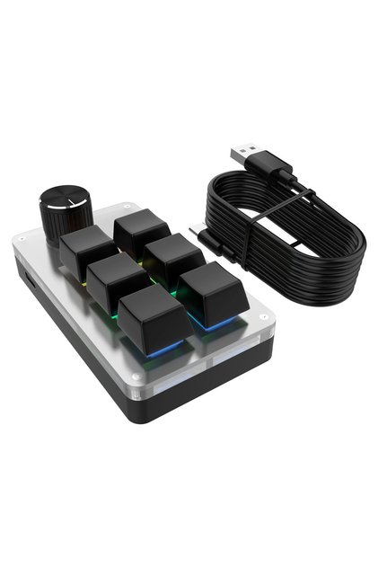 Black 6 Keys 1 Knob RGB Programming Macro Gaming Knob Keypads Mini Custom Programming Keyboard