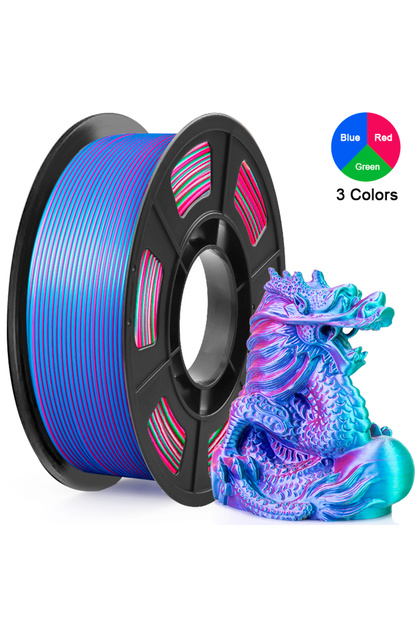 250g (0.55lbs), Tricolor Silk PLA 3D Printer Filament, 1.75mm Multicolor 3D Printing Filament, Red&B