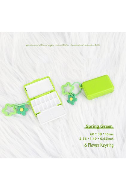 2pcs Spring Green SeamiArt 2pcs 12 Grids Mini Travel Plastic Painting Box with Key Ring Portable Wat