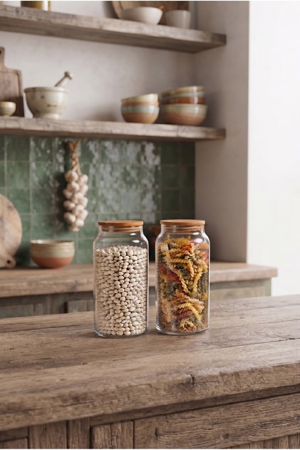 2-Pack 1300 ml Glass Food Jars – Stylish Design, Durable Glass, Kitchen Organization and Storage Solution