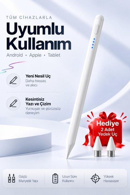 Universal Aktif Stylus Dokunmatik Kalem – Android iOS Tablet Telefon Uyumlu, Manyetik, Şarjlı Hassas Çizim Kalemi