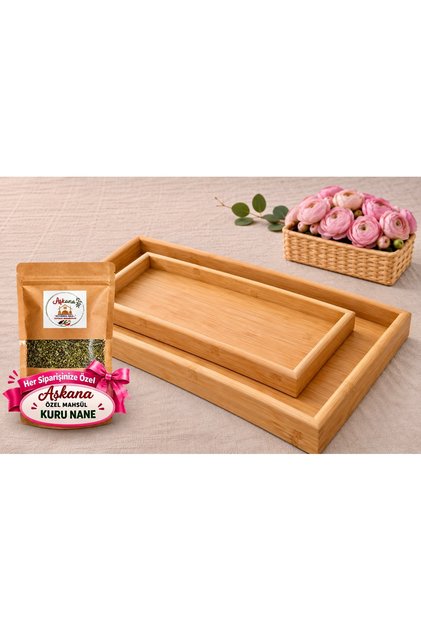 Bamboo Double Tray Set, Service & Presentation Tray |   20×30 cm – 35×25 Cm, Walnut Color