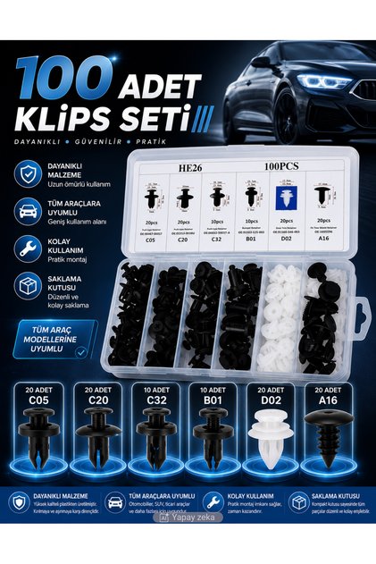 6 Size 100Pcs Auto Fastener Clips Bumper Door Trim Retainer Fastener Set