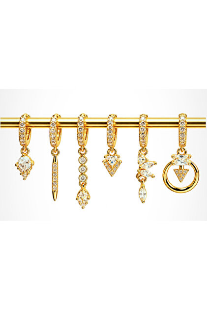 Set of 6 Zircon Stone Dangle Flower Triangle Detail Tarnish-Resistant Stainless Steel Earrings