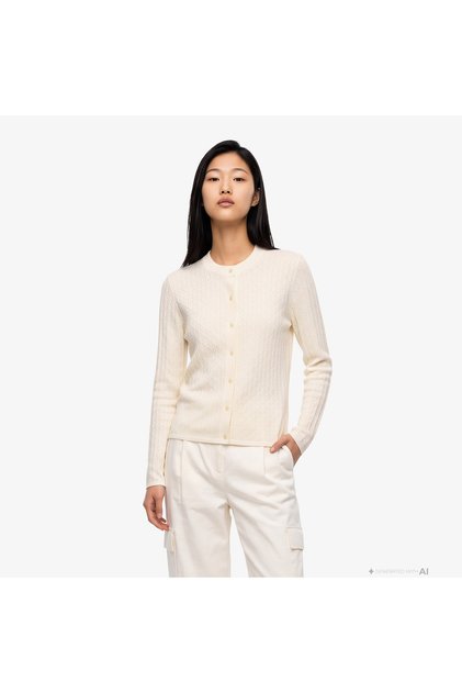 Pointelle Cardigan Kadın Beyaz Triko