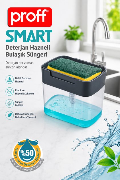 Smart Dish Sponge with Detergent Container - 50% Savings Liquid Soap Dispenser with Pump Sponge Holder