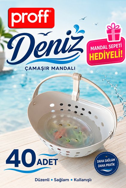 Deniz Mandal Sepeti Hediyeli 40'lı Çamaşır Mandalı Güçlü Yaylı Pastel Renkli Set