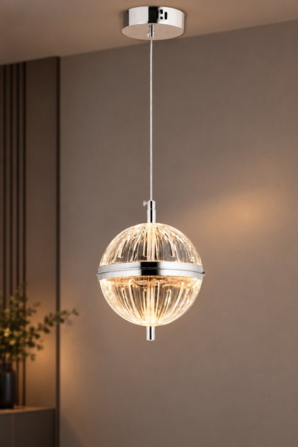 Küre Tekli Gümüş Ledli Modern 3 Renk Led Avize