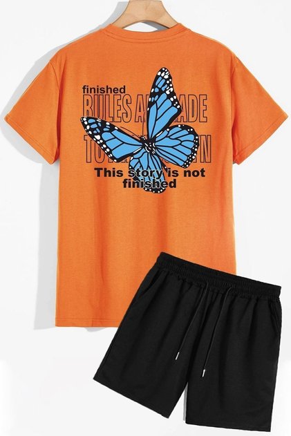 Back Printed Shorts T-shirt Tracksuit Set