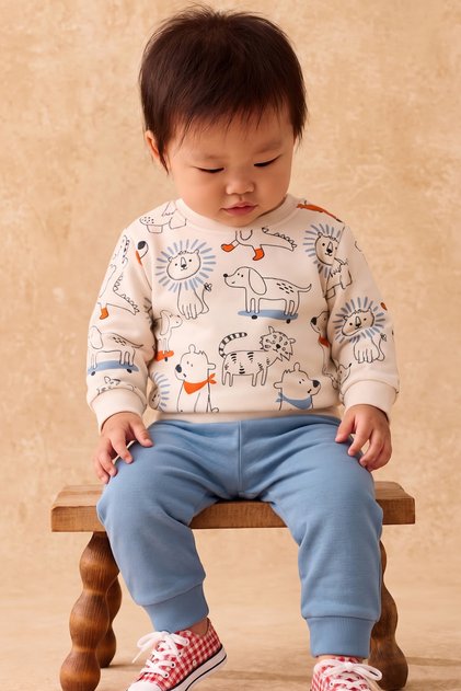 Rocha Baby Animal Friends Patterned 2-Piece Set - Sweatshirt and Pants Set of Cotton