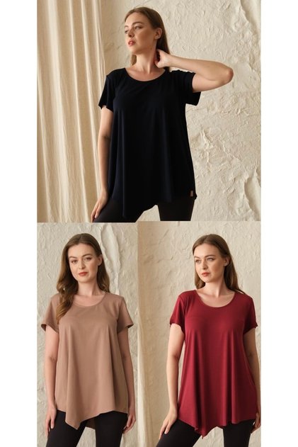 Asymmetrical Long T-Shirt 3 Pack (Dark Blue-Bordo-Beige)
