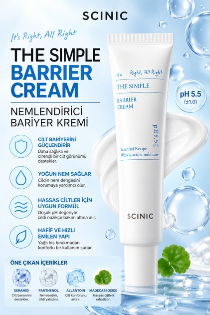 The Simple Barrier Cream Moisturizing and Barrier Supporting Cream for Sensitive Skin Containing Madecassoside 40 ml