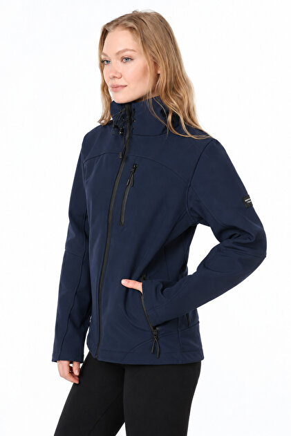 Kadın Lacivert Su Rüzgar Geçirmez Softshell Spor Mont