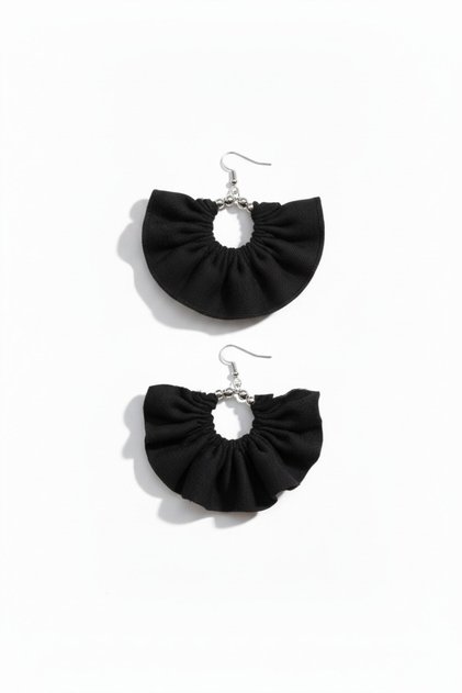 Silver Color Hoop Dangle Earrings – Black Fabric Beaded Design