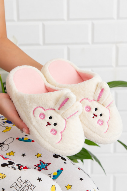 Fluffy Silent Sole Rabbit Figured Slippers Women's Home Slippers Furry Slippers