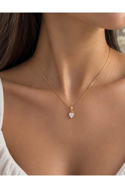 Minimal Kalp Zirkon Taşlı Çelik Kolye