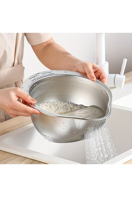 Silver Rice Washer Strainer Bowl Stainless SteelRice Washing Bowl Rice Sieve Colander Fruit And Vege