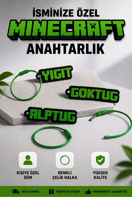 Kişiye Özel İsimli Anahtarlık - Minecraft Temalı Kalemlik,Okul ve Beslenme Çantası Süsü