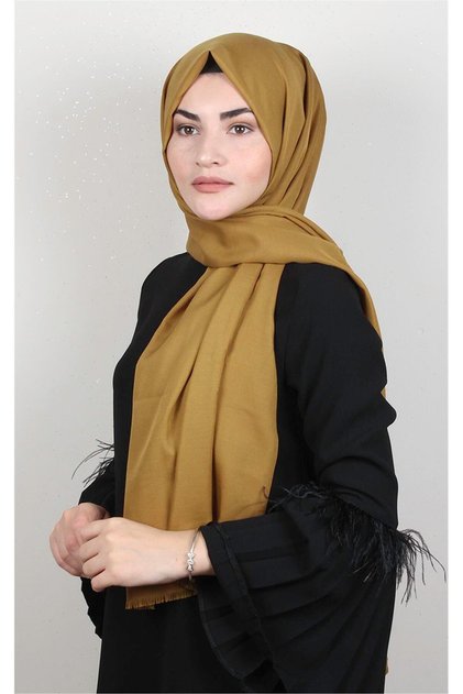 Pamuklu Düz Şal 2803-1 Hardal