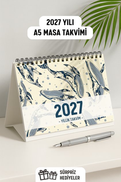 2027 Masa Takvimi Spiralli A5 (21X16CM) Büyük Boy / Resmi Tatiller Ve Hafta Sonları / 12 Aylık