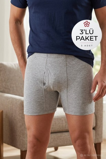Single Jersey Men's Long Pants Gray 100% Cotton 3-Pack