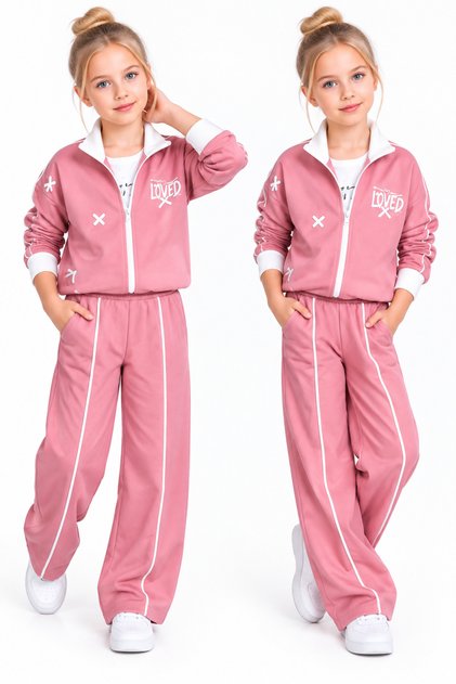 Girl's Zippered 2 Yarn 3 Piece Bottom Top Set Tracksuit Set 6725P