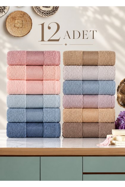 Pamuklu 12'lı El Yüz Havlu Seti 50x85 cm Günlük ve Çeyizlik Yumuşak Dokulu Misafir