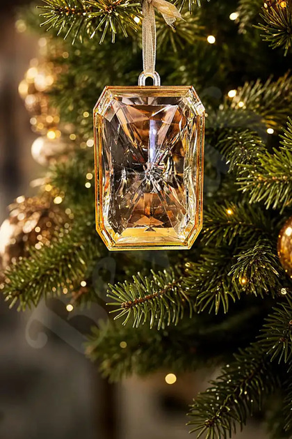Christmas Pine Tree Ornament Crystal Rectangular Cut Champagne