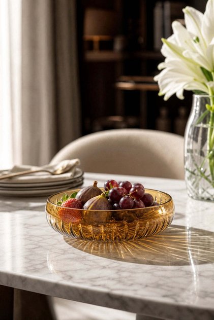 Kesme Kristal Dekor 28 Cm Amber Sofra Sunum Kasesi