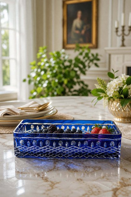 El Yapımı Kristal Royal Desenli Baton Dekoratif Sunumluk Sofra Sunum Kasesi