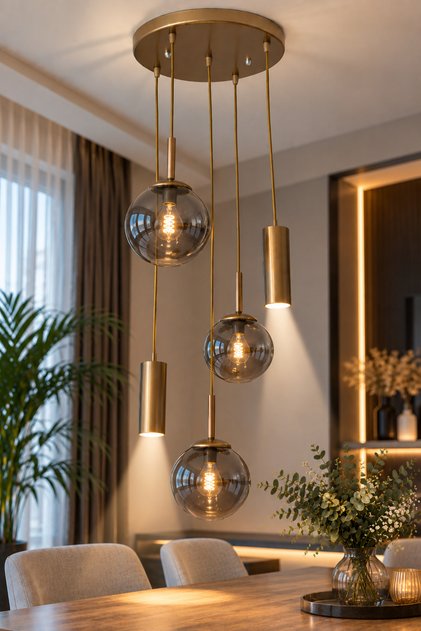 RANA Yuvarlak 5.li Eskitme ✨ 2 Spot Led ✨ 3 FÜME Glop Camlı ✨Modern Sarkıt Avize Modelleri Tavan Aydınlatma Spot Avize || TAVAN MONTAJLI || Tepsili Avize || METAL || Tavan Lambası Camlı Avize