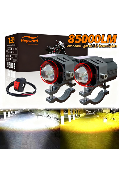 2pcs yellow white Heyword Motorcycle LED Auxiliary Spotlight Two Tone Motorcycle LED Exterior Motorc