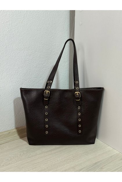 Large Size Soft Leather Women's Shoulder Bag with Belt Detail