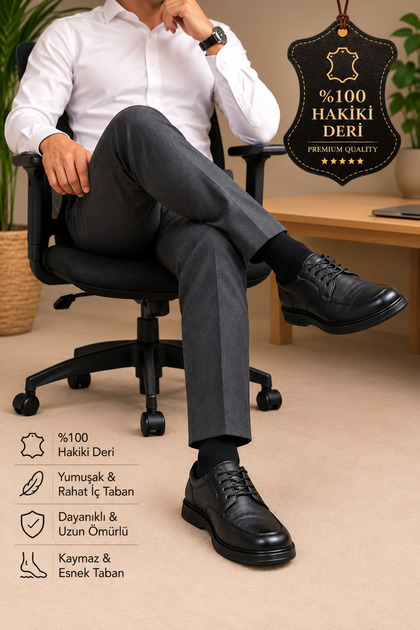 Cooka Shoes 100% Genuine Leather Men's Casual Classic Office/Dad Shoes – Flexible Sole Orthopedic Comfortable