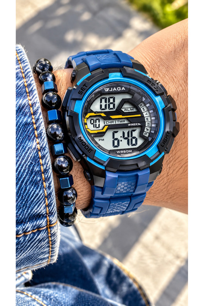50MM Havuz Deniz Kullanım,Işıklı,Takvimli,Kronometreli Lacivert Silikon Dijital SPOR Erkek Kol Saati
