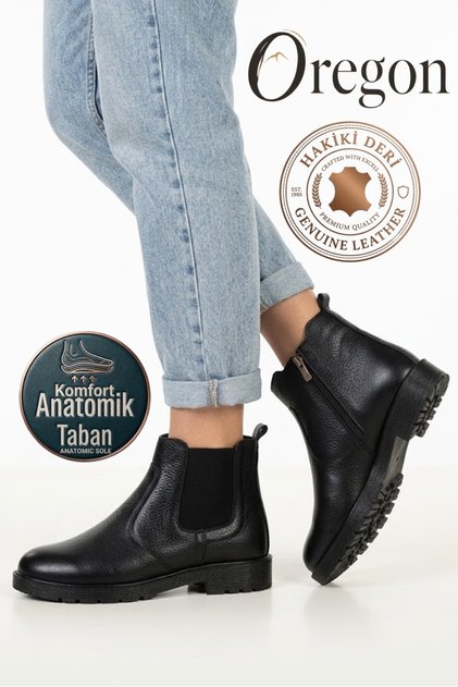 Rubber Sole 100% Genuine Leather Casual Daily Men's 4 Season Boots Chelsea Shoes Black
