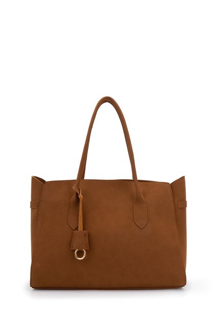 Pendant Detailed Shopper Suede Pamela Women's Shoulder Bag