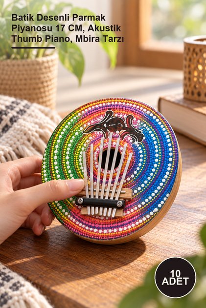 10 Adet Kalimba – Batik Desenli Parmak Piyanosu 17 CM, Akustik Thumb Piano, Mbira Tarzı