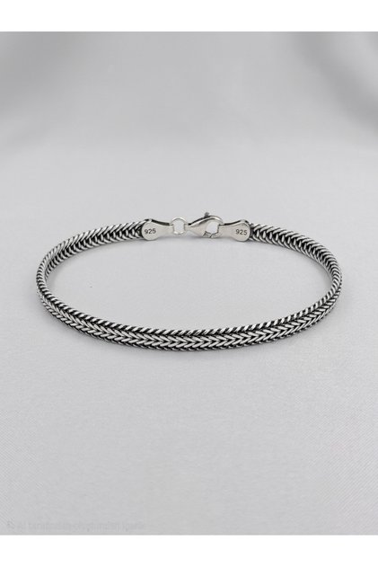 925 Ayar Gümüş Erkek Örme Kral / Balıksırtı Zincir Bileklik - 21 cm (5 mm)