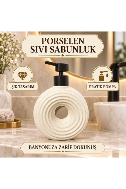 Modern Halka Tasarımlı Pompalı Sıvı Sabunluk – Siyah Beyaz ve Krem Renk Seçenekleri