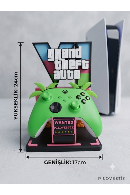Kişiye Özel İsimli GTA 6 Temalı Oyun Kolu Standı - PS5 ve Xbox Uyumlu Standart Gamepad Tutucu