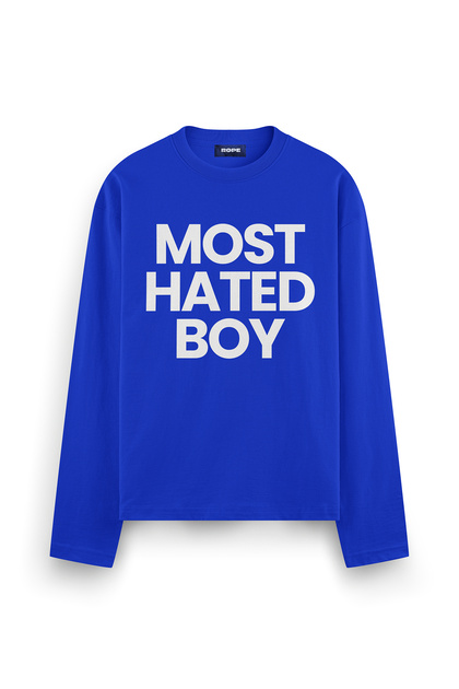 Most Hated Boy Printed Long Sleeve Oversize Fit T-Shirt Blue