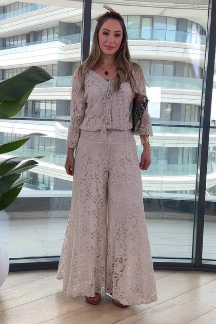 Italian Lycra Lace Blouse and Pants Set