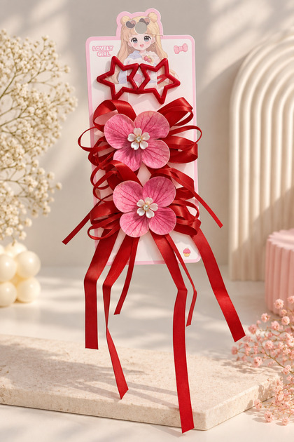 Baby Girls 4-Piece Ortanca Model Ribbon Buckle Set 2 Pens 2 Clips