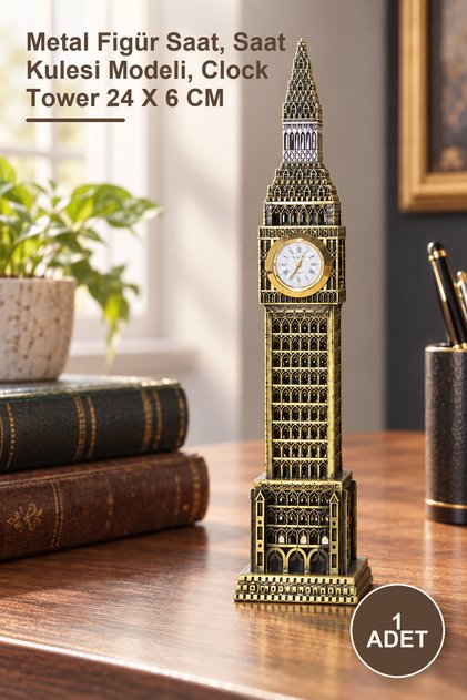 1 Piece Metal Clock Tower – Metal Figure Clock, Clock Tower Model, Clock Tower 24 X 6 cm
