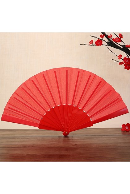 9 inches Red Perfect Solid Color Folding Fan - Elegant Design, Portable & Stylish for Parties, Weddi