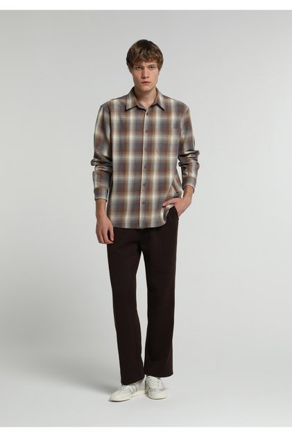 Regular Fit Mid Waist Straight Men's Brown Sweatpants