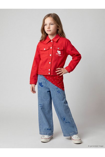 Two Mt Shop Quality Lcw Kids Indigo Wideleg Girls' Jeans and Scarf
