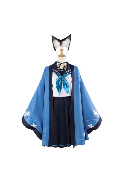 Costum Anime Cosplay Kiryuu Kikyou – Blue Archive, Uniforma cu Kimono Albastru si Urechi. 13-14 ani, 150-160cm