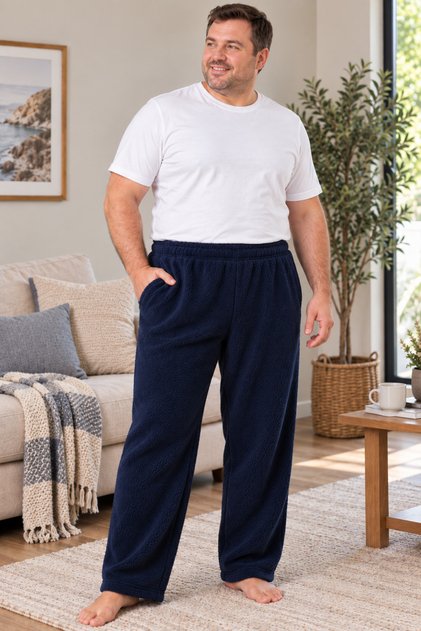 Erkek Lacivert Polar Cepli Kışlık Kalın Yüksek Kaliteli Pijama Altı